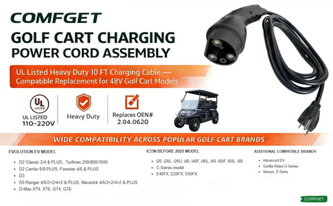 Heavy Duty Golf Cart Charging Cable 10 Ft Badass Rock Solid 16 Amp Power Cord For Evolution Icon And Advanced Ev Golf Models 110V To 220V Wall Plug Replacement