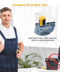 Man holding Ratcheting 13-In-1 Multi Bit Screwdriver Set With 180 Degree Pivot next to toolbox, compact design fits in pocket