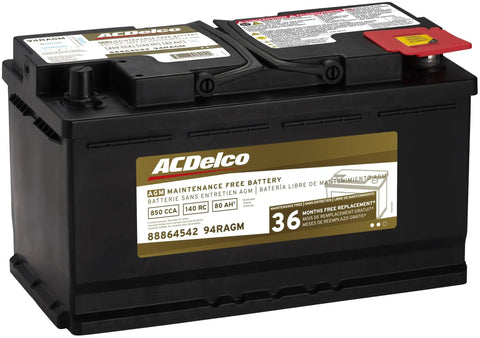 Gold Series 94R AGM Battery With 36 Month Warranty, Group 94R for cars and SUVs, featuring high-density negative paste and silver calcium alloy.