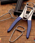 Spring Loaded Pliers And 4 Miter Clamp Kit Pro Grade Hand Tool Set with blue handles on a wooden surface.