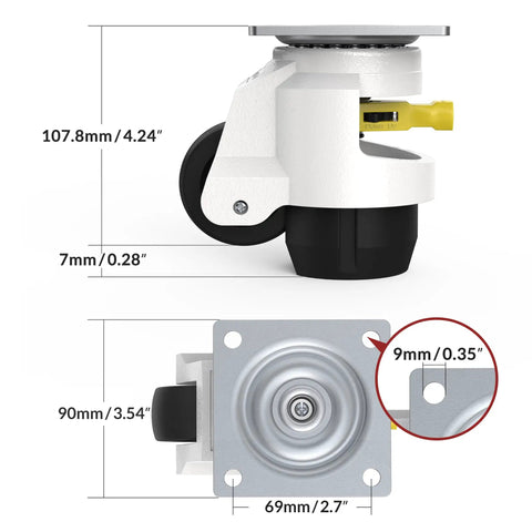 Dimensions of Leveling Casters With Ratchet Handle For Heavy Duty Gear Set Of 4 2600 Lbs Total Capacity Industrial Caster Wheels