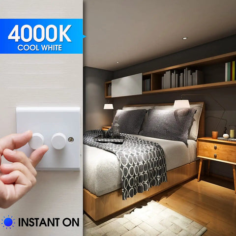 Bedroom with dimmable light and 12 Pack A19 LED Bulbs 100W Equivalent Cool White 4000K Dimmable lighting