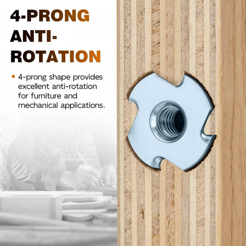 Heavy Duty 1/4-20 T Nuts With Four Prongs For Wood Furniture Cabinets And Rock Climbing Holds Zinc Plated Steel Rust