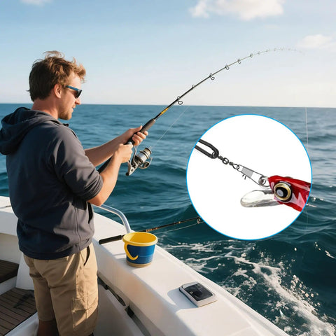 200 Pack Heavy Duty Fishing Snap Swivels Set With Dual Rolling Swivels For Ultra Smooth Spin And Anti Tangle Performance Type B Carbon Steel Lure Connectors Perfect For Freshwater And Saltwater Tackle on a fishing rod