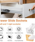 Easy Fit Drawer Slide Socket Set For Cabinets And RVs with C shaped brackets and adjustable base, shown with open drawer.