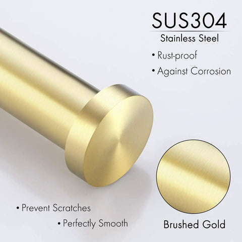 Brushed Gold Stainless Steel Bathroom Hardware Set SUS 304 Wall Mount detail showing rust-proof surface and brushed gold finish.