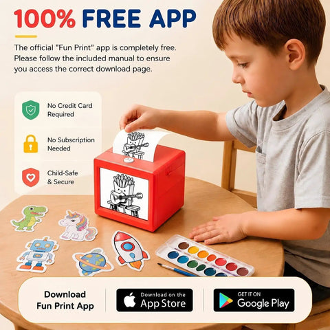 Child using Totally Dope AI Voice To Image Sticker Maker And Mini Inkless Thermal Printer Kit For Kids to create designs.