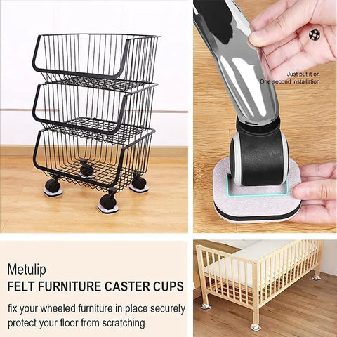4 Pack Caster Cups With Felt Pads For Furniture Protection, Square Groove Design, protecting floors from scratches