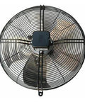 Heavy Duty Axial Flow Fan Model ALB500E4-2M00-T with one color finish, top view showing protective metal grille and central motor housing.