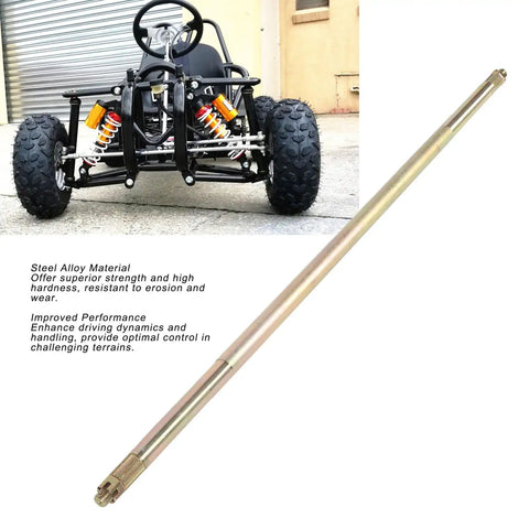 Beefy 40 Inch 23T Rear Live Axle Heavy Duty Steel Alloy With High Hardness For Go Karts ATVs Off Road Vehicles Four Wheelers Drift Trikes Durable Performance Upgrade showcased with a go-kart.