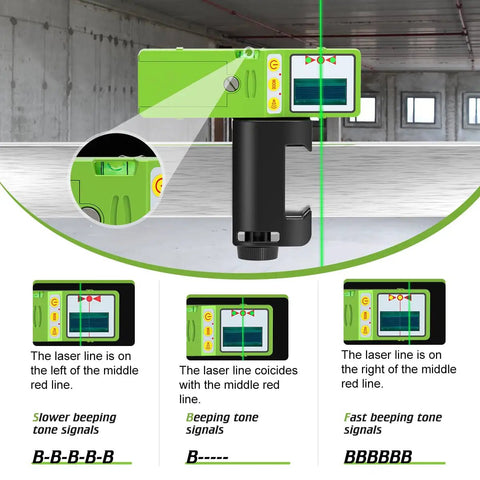 Green Beam Laser Detector For Line Lasers With Pulse Mode Digital Receiver For 50Hz To 275Hz Green Levels Three Sided LED Display Accurate To 1.5mm No Fuss Leveling And Precise Positioning On Any Job Site