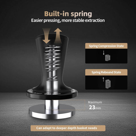 Side view of Dual Spring 58mm Espresso Tamper With Auto Rebound And Auto Leveling, showing built-in spring mechanism.