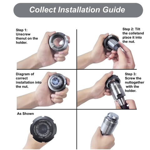 Installation steps for R8 ER32 Collet Holder Set For CNC Milling Lathe Kit With 15 ER32 Collets R8 Shank Wrench And Plastic Case