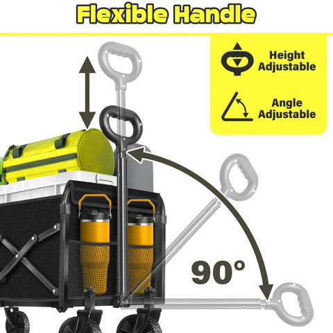 Ultra Portable Collapsible Wagon Cart With Wheels, 360Lb Load Capacity, Adjustable Handle and Folding Feature Highlight