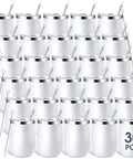 Snag This Solid Bulk Set Of Thirty 12 Ounce Double Wall Insulated Stainless Steel Tumblers With Lids And Straws Plus Cleaning Brushes For Weddings Parties And Favors.