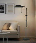 58 Inch Adjustable Standing Pharmacy Floor Lamp With Brushed Pewter Finish And Heavy Base Dope Look next to sofa