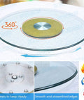Rotating Glass Lazy Susan Turntable For 24 To 47 Inch Tables, 360 Degree Tabletop Serving Plate, gold finish, detail of base and edge