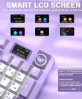 Slick Wireless Mechanical Gaming Keyboard With Smart Lcd Screen displaying settings and multi-function knob for easy adjustments.