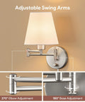 Dope Adjustable Swing Arm Wall Lamp Brushed Nickel With White Fabric Shade Plug In Wall Sconce showing 270° elbow adjustment