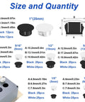 254-Piece Nylon Hole Plug Kit In 6 Sizes For One Fifth Inch To One Inch Holes Flush Panel Knockout Locking Plugs And Black Screw Covers For Furniture Cabinets Easy Install End Caps size chart