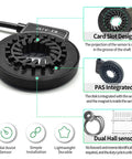 Ride Ready V12 L Dual Hall Pedal Assist Sensor for Ebike, card slot design, showing PAS integration and dual Hall sensor