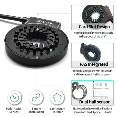 Ride Ready V12 L Dual Hall Pedal Assist Sensor for Ebike, card slot design, showing PAS integration and dual Hall sensor