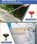 Upgraded 2 In 1 High Pressure Wand Kit for garden hose with two nozzles, linear and fan-shaped, used for roof and car washing.