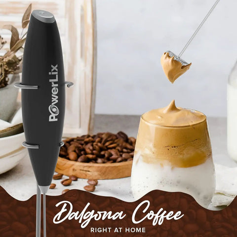 Powerful Handheld Milk Frother With Stand Battery Operated Foam Maker Wand For Coffee And Lattes next to Dalgona coffee
