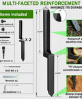 Diagram of Heavy Duty Fence Post Repair Kit 2 Pack Steel Anchor Stakes for 4x4 and 6x6 wood posts highlighting components and installation.