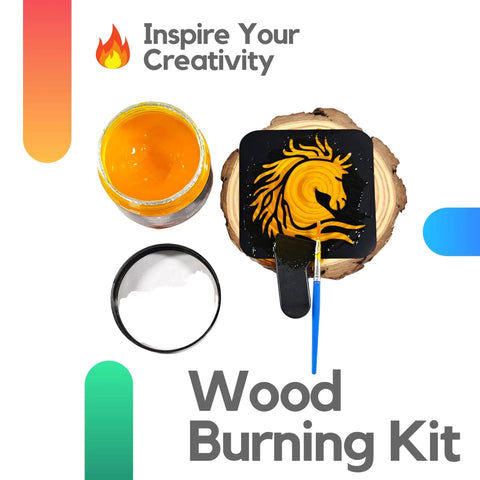 Wood Burning Gel Kit 4 Oz For Easy DIY Pyrography With Heat Activated Non Toxic Paste Includes Mini Scraper Template Sticker And Paint Brush Accurately Burn Custom Designs On Wood Canvas Denim