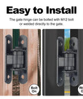 Rock Solid Heavy Duty Bolt On Gate Hinges Featuring Zero Fuss Sealed Bearings For Massive Driveway Gates Holding Up To 1100 Lbs view of bolt on and weld on installation options.