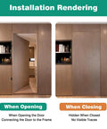 2 Pack 7 Inch Hydraulic Hidden Door Hinge Set With 180 Degree Wide Opening Self Closing Concealed Hinge installation rendering.