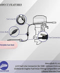 Diagram showing Five Sixteenth Inch Fuel Line Connector For OMC Johnson Evinrude Outboard Engines Direct Replacement Fuel Hose