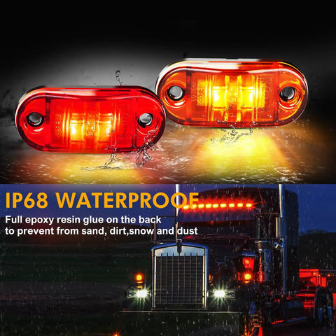 20 Pack Two Point Five Inch LED Trailer Lights Kit With Screws Front Rear Side Marker Indicators Amber And Red DC Twelve To Twenty Four Volt Waterproof
