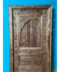 Hand Carved Solid Wood Barn Door With Brass Locker, Totally Custom Size Interior Sliding Or Hinged Door, Rustic Antique Style