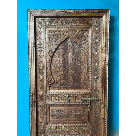 Hand Carved Solid Wood Barn Door With Brass Locker, Totally Custom Size Interior Sliding Or Hinged Door, Rustic Antique Style