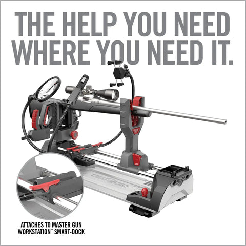 Hands Free Workbench Kit With Quick Connect Clamps And Smart Dock Rechargeable 180 Lumen Work Light Five Inch Magnifier And Cell Phone Holder attached to a workstation.