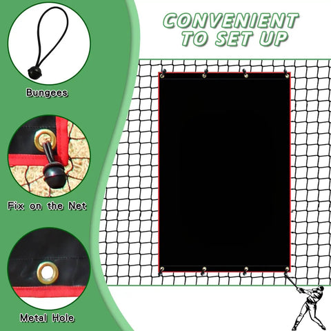 Image of a Backyard Baseball Batting Cage Backstop Built From Heavy Duty Vinyl Tarp 4x6 Foot with copper grommets and bungee ropes.