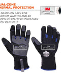 Reinforced Thermal Waterproof Winter Work Gloves Unisex Black Large Pack Of 1 With 3M Thinsulate Insulation 40g Palm 70g Back All Weather Work Gear Tough As Nails Weatherproof Ripstop Shell DWR Finish Breathable Liner showing back and palm view with tags highlighting thermal zones.