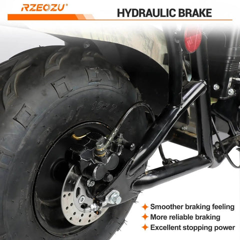 Mini Bike Rear Hydraulic Disc Brake Kit With Seven Eighths Inch Left Master Cylinder And Sixty Seven Inch Hose Fits Coleman RT200 RB200 B200R B200V B200C B200 Mega Moto B212 200cc Minibikes Upgrade Your Braking Performance shown installed on tire