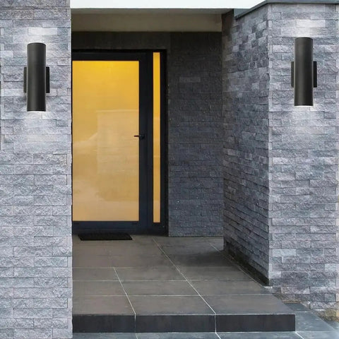 Entrance with two light outdoor LED up and down wall sconce 20W 120-277V white finish large for patio porch driveway