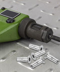 Close-up of Six Pack 1/4-20 Multi Grip Rivet Nuts With Pre Bulbed Shank Flat Head Threaded Insert Nut 304 Stainless Steel