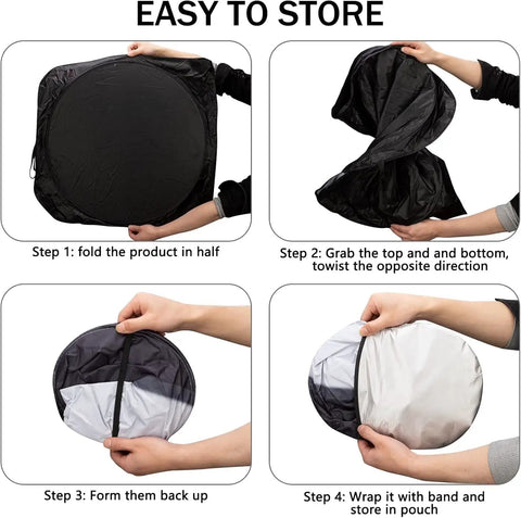 Steps to fold Angry Eyes Windshield Sun Shade For SUVs And Crossovers, 63 X 31.5 Inch Foldable Front Window Shade, UV Heat Protection