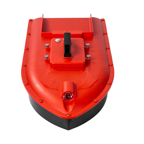 Front view of High Speed RC Saltwater Bait Boat For Beach Fishing With Waterproof Hull And GPS Auto Return in vibrant red color.