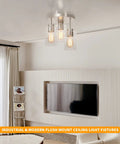 Semi Flush Mount Ceiling Light 3 Light Brushed Nickel With Clear Glass Shades in modern living room setting