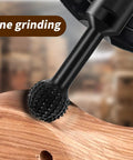 Ball Grinding Head For Angle Grinder Attachment Sphere Rotary Burr with 5/8-11 Threads in use on wooden surface