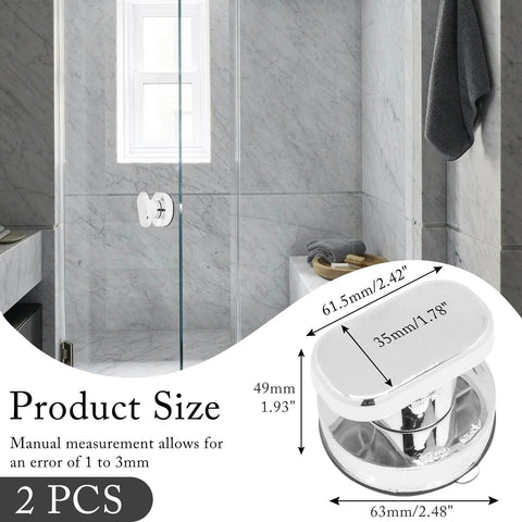Two Piece Suction Cup Handle Set For Shower Glass Doors And Cabinets No Drill Removable Knob displayed in a bathroom setting