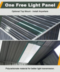 Top view of Six By Eight Ft Lean To Shed With Skylight And Double Doors, Metal Outdoor Storage Shed with PC light board installation.