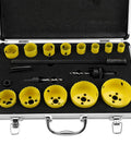 Top Tier M42 Hole Saw Kit With 19 Pieces Ranging From 19mm To 76mm For Cutting Steel Aluminum Wood Plastic Gypsum And More With Carry Case, open case