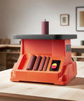Heavy Hitter Benchtop Oscillating Spindle Sander With 2400 RPM Drive And Six Quick Change Sleeves for smooth wood finishing.